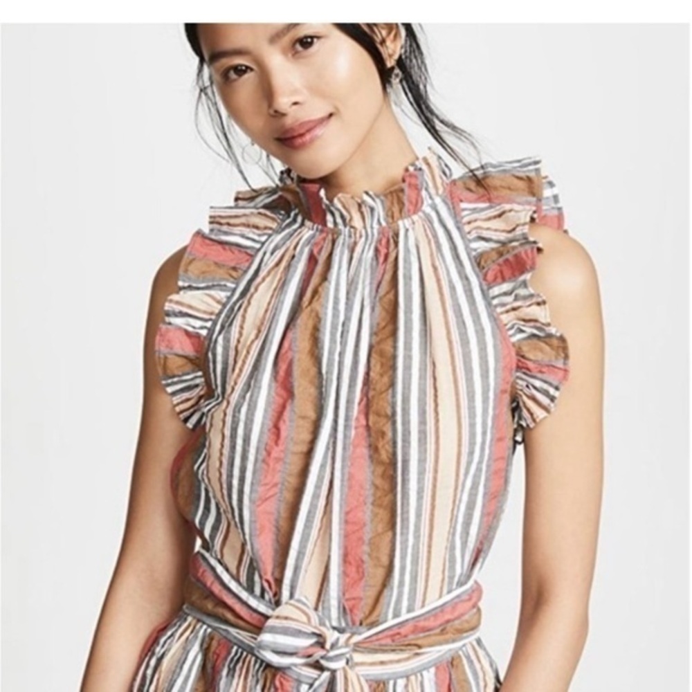 Ulla Johnson Top Adana Tank Ruffle in Poppy Stripe